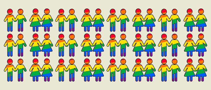 Vetor conceito de orgulho de identidade sexual lgbtq cores do arco-íris fundo de símbolo masculino e feminino