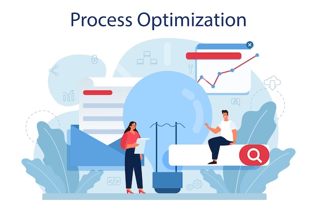 Conceito de otimização de processos. Ideia de melhoria e desenvolvimento de negócios.