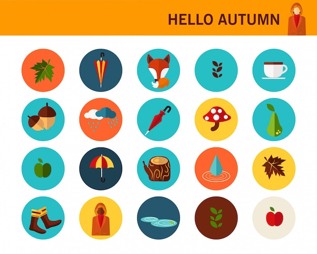 Vetor conceito de outono feliz flat icons.