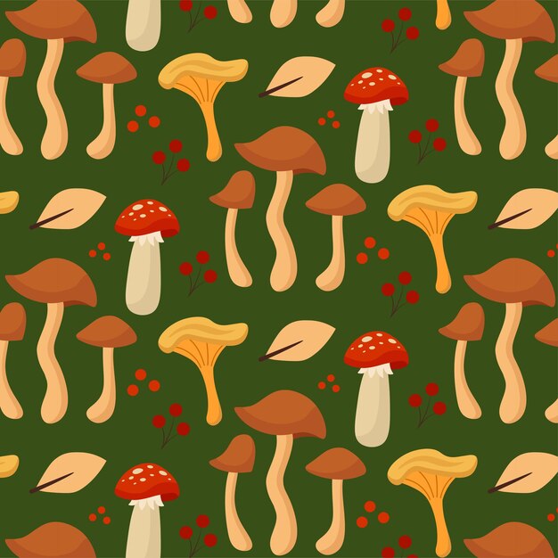 Conceito de padrão de outono com fundo de floresta de cogumelos em tons de terra ilustração vetorial em estilo simples