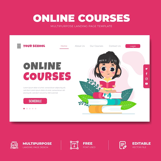 Conceito de página de destino de cursos on-line