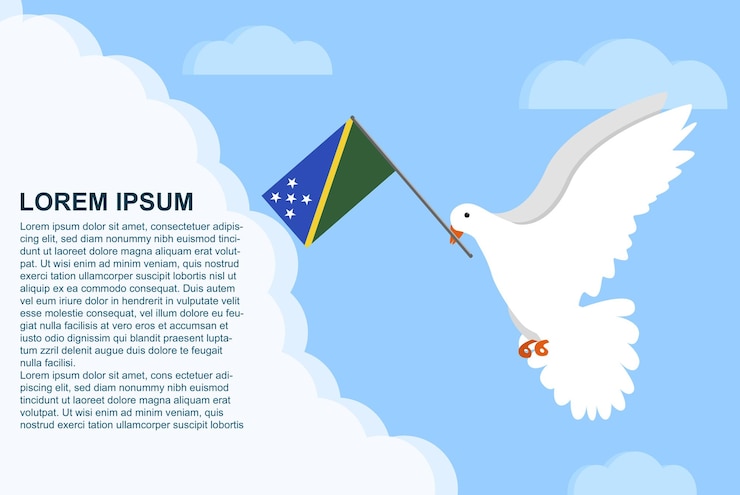 Vetor conceito de paz das ilhas salomão com área de texto, pássaro pomba da paz com bandeira das ilhas salomão, dia da paz