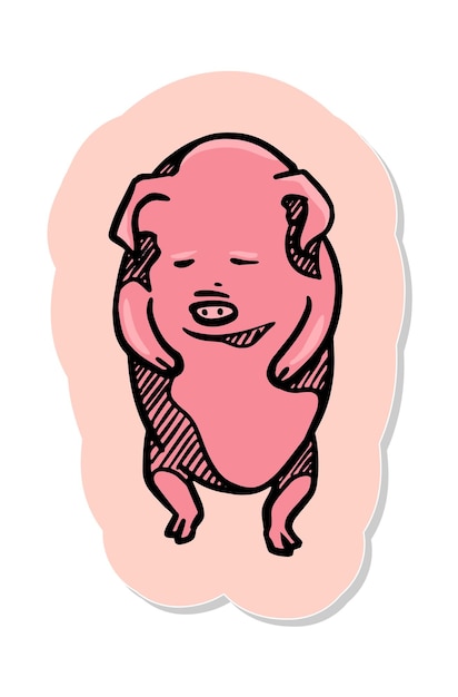 Vetor conceito de personagem animal porco desenhado à mão em ilustração vetorial de estilo adesivo