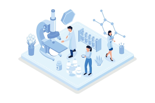 Conceito de pesquisa médica. Pode usar para web banner, infográficos, imagens de heróis, vetor isométrico moderno