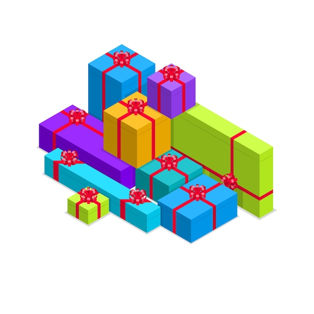 Conceito de pilha de presentes 3d Vector de visualização isométrica