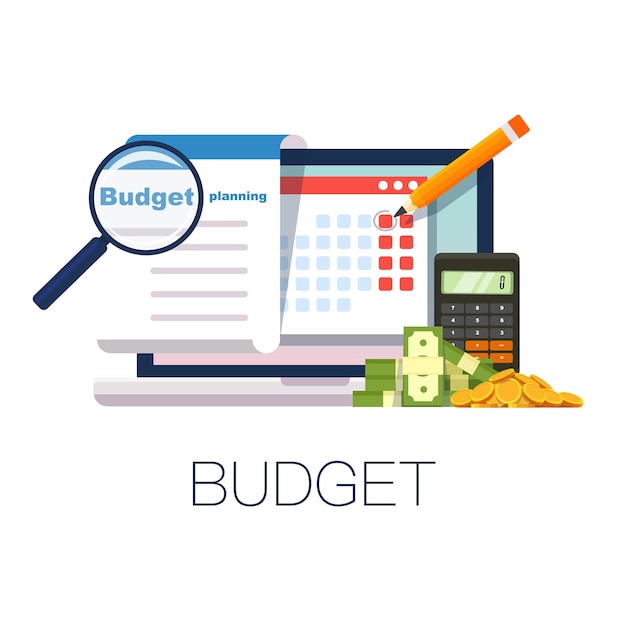 Conceito de planejamento de orçamento em estilo simples. design moderno para dinheiro orçamento, sites, infográfico. ilustração