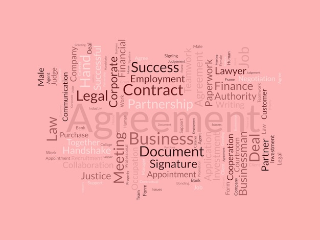 Vetor conceito de plano de fundo da nuvem de palavras para acordo contrato corporativo documento de colaboração legal de negócios de ilustração vetorial de direitos financeiros