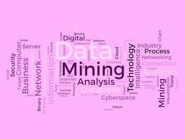 Conceito de plano de fundo da nuvem de palavras para mineração de dados, mineração de banco de dados de tecnologia da internet para ilustração vetorial de gerenciamento de software da web