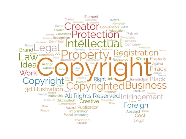Conceito de plano de fundo da nuvem de palavras para o proprietário da marca registrada legal de propriedade intelectual de direitos autorais da ilustração vetorial de direitos comerciais