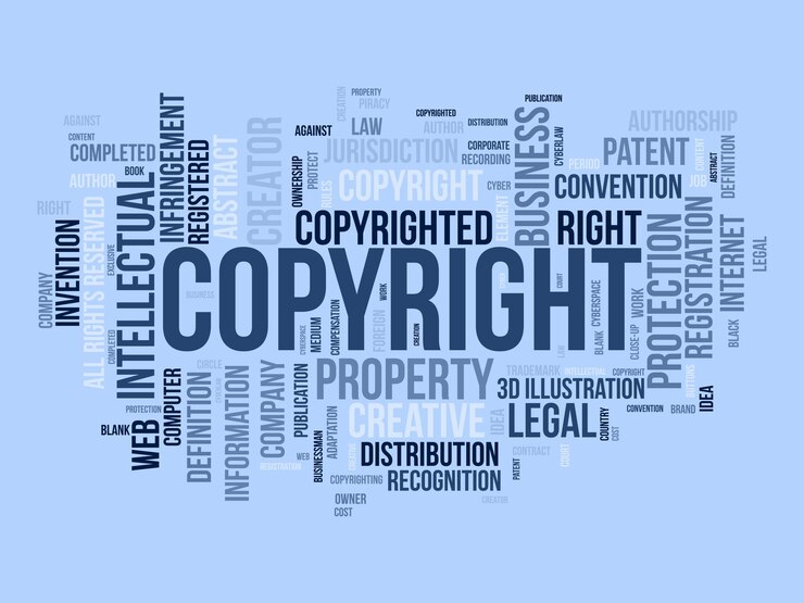 Vetor conceito de plano de fundo da nuvem de palavras para o proprietário da marca registrada legal de propriedade intelectual de direitos autorais da ilustração vetorial de direitos comerciais