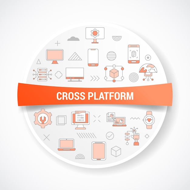Conceito de plataforma cruzada com conceito de ícone com forma redonda ou circular para crachá