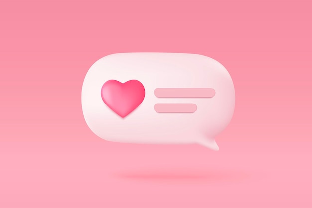 Conceito de plataforma on-line de mídia social 3D comunicação social on-line em aplicativos Molduras para fotos com ícone de emoji de coração e amor como e jogar na bolha vermelha ícones 3d conceito de renderização de vetor 3d