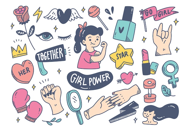 Vetor conceito de poder feminino em estilo doodle