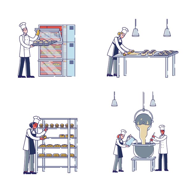 Conceito de Processo de Fabricação em Padaria Personagens Amassar Massa Fazer Padaria
