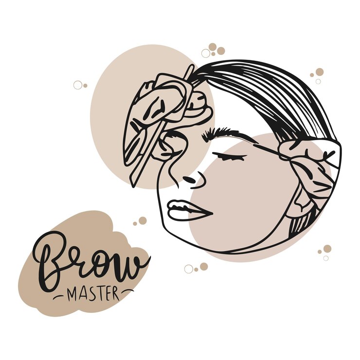 Vetor conceito de processo de procedimento cosmético de microblading de letras manuscritas mestre de sobrancelha e acessórios