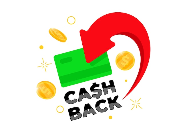 Conceito de programa de fidelidade Cashback. Cartão verde de crédito ou débito com moedas devolvidas à conta bancária. Reembolsar design de serviço monetário. Bonus cashback symbol vector eps ilustração