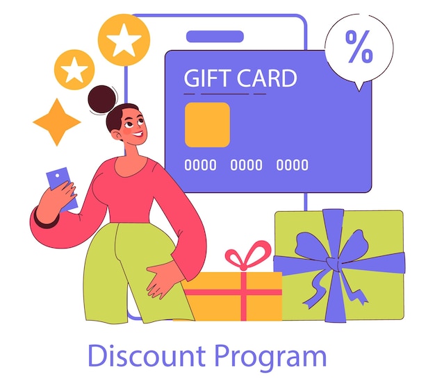conceito de programa de fidelidade cliente desfrutando dos benefícios de um sistema de recompensa exibindo cartão-presente e