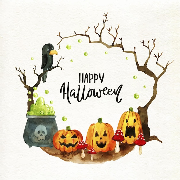 Vetor conceito de quadro de halloween em aquarela