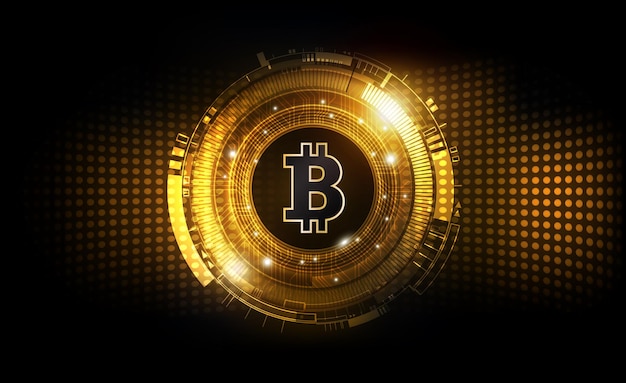 Conceito de rede mundial de tecnologia futurística de dinheiro digital de bitcoin dourado