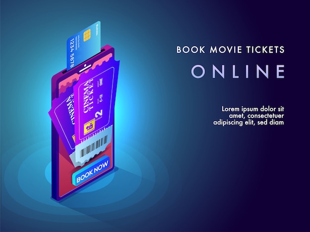 Conceito de reserva de bilhetes de cinema on-line.