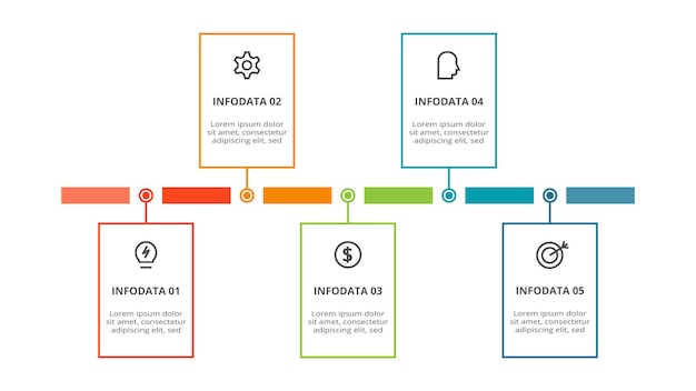 Conceito de retângulo para infográfico com 5 etapas opções de peças ou processos Visualização de dados de negócios