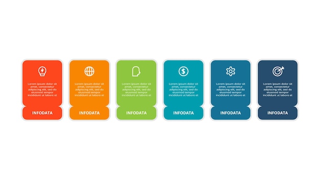 Conceito de retângulo para infográfico com 6 etapas opções de peças ou processos Visualização de dados de negócios