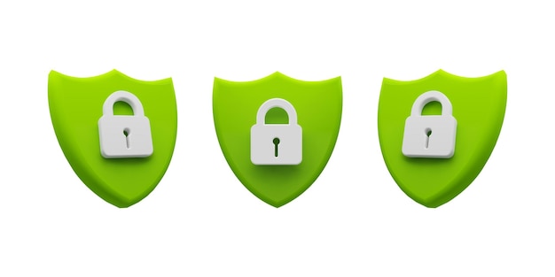 Conceito de segurança com escudos verdes e cadeados que representam a privacidade e a proteção de dados