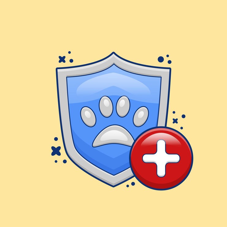 Vetor conceito de seguro para animais de estimação com ilustração de pata de escudo