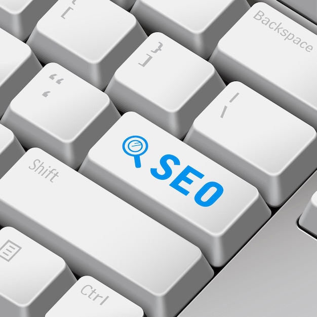 Conceito de SEO com teclado de computador 3d