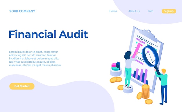 Conceito de serviço de auditoria financeira analisando a página de destino do gráfico