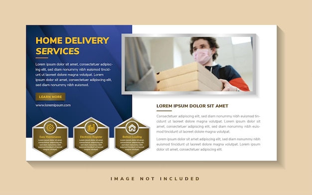 Conceito de serviço de entrega online para banner de layout horizontal com espaço para foto infográfica