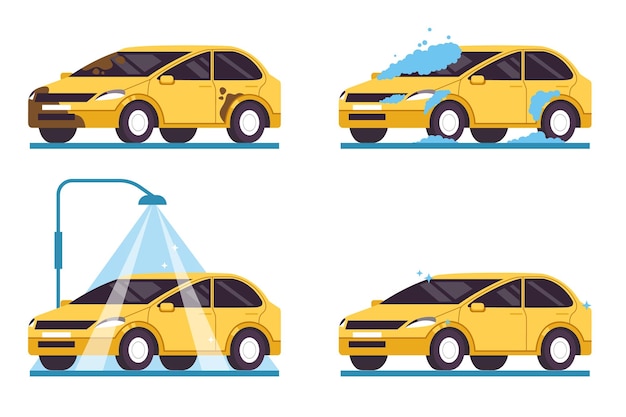 Conceito de serviço de lavagem de automóveis limpo e sujo Elemento de design gráfico vetorial Ilusão