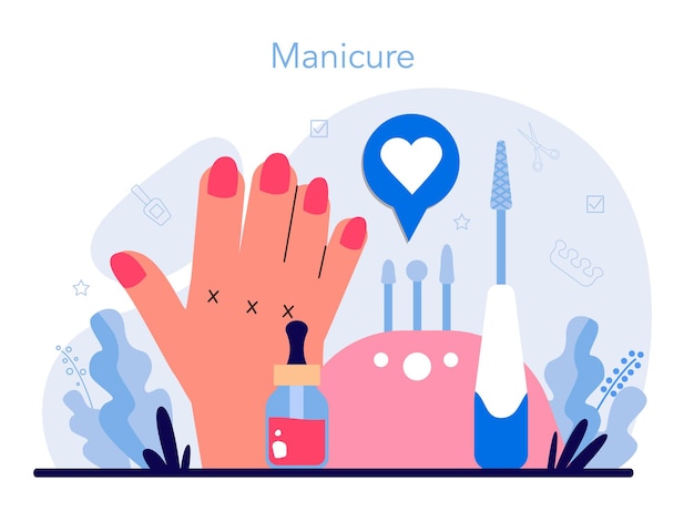 Conceito de serviço de manicure. Trabalhador de salão de beleza. Tratamento de unhas