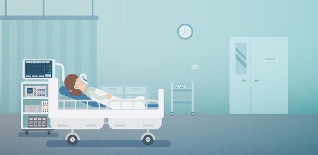 Conceito de serviço médico com ilustração em vetor design plano paciente e ventilador