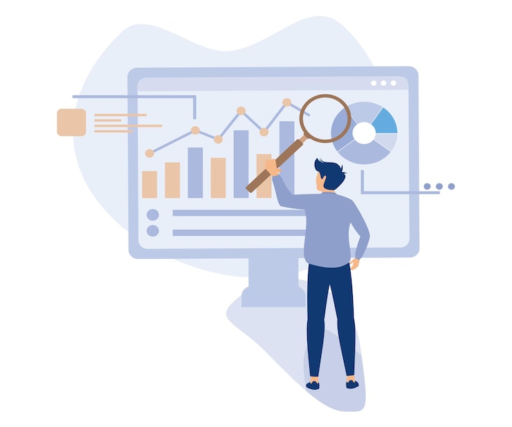 Vetor conceito de software analítico pesquisa de marketing grupo de foco de gerenciamento de tags de rastreamento de cliques