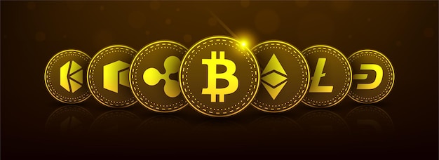 Vetor conceito de tecnologia 3d de blockchain de golden bitcoin adequado para banner ou capa de tecnologia futura