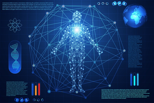 Vetor conceito de tecnologia abstrata corpo humano digital de cuidados de saúde