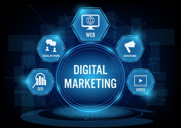 Vetor conceito de tecnologia de marketing digital