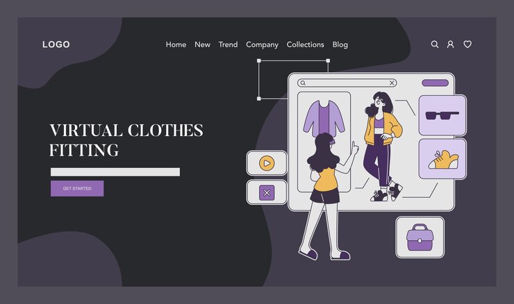 Vetor conceito de tecnologia de moda plataforma interativa para roupas virtuais adequadas compras on-line digitais