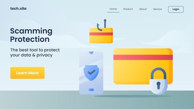 Vetor conceito de tecnologia de proteção de segurança de internet de proteção contra golpes para ilustração vetorial de página inicial de destino do site