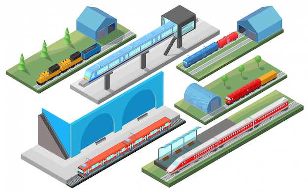 Conceito de transporte ferroviário isométrico