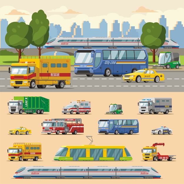 Conceito de transporte urbano colorido