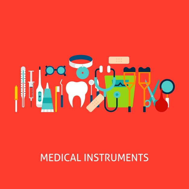 Vetor conceito de vetor de instrumentos médicos. ilustração em vetor design cartaz. conjunto de objetos de instrumentos.