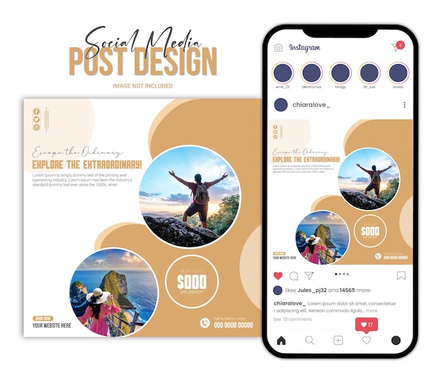 Conceito de viagem de aventura para postagem em redes sociais