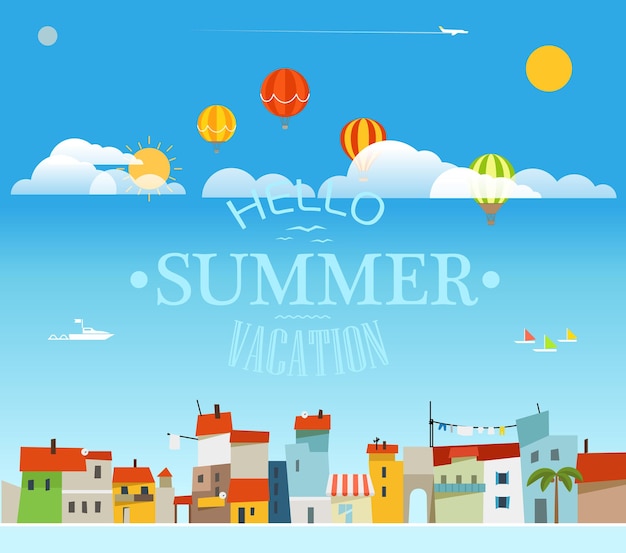 Conceito de viagem de férias com logotipo. Olá verão