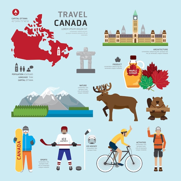 Conceito de viagens Canadá Landmark Flat Icons Design ilustração vetorial