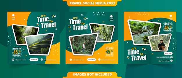 Conceito de viagens de férias de verão para postagem no instagram e banner de coleção de mídia social com modelo de foto editável