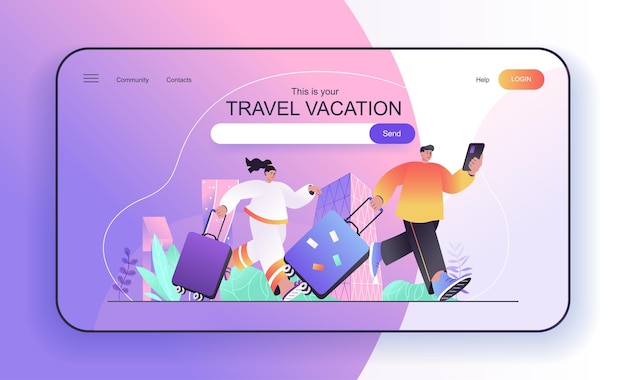 conceito de viagens de férias para página de destino casal com malas viajantes viajando com bagagem