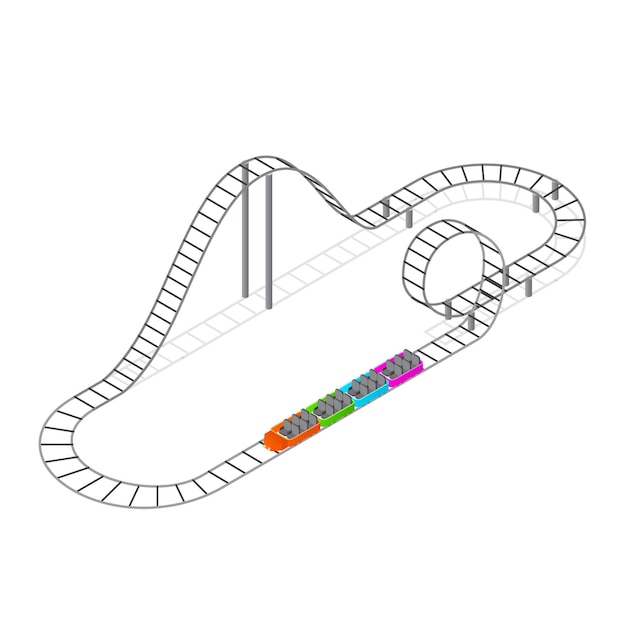 Conceito de vista isométrica de atração de montanha-russa elemento de lazer divertido
