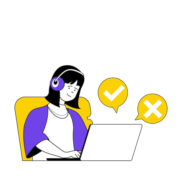 Conceito de votação on-line com pessoas de desenho animado em design plano para web Mulher participa de eleições escolhendo e apoiando sua ilustração vetorial candidata para material de marketing de banner de mídia social